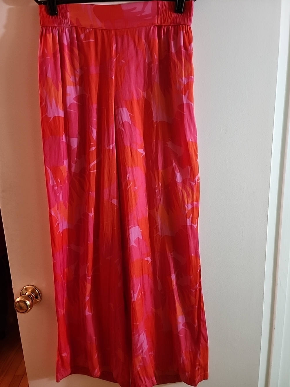 Maison d' & Amelie Paris Anthprologie Coral Pink & Orange Printed Wide Leg Pants